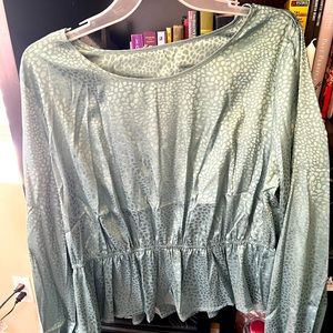 SHEIN 3XL Dalmatian Jacquard Lantern Sleeve Peplum Blouse